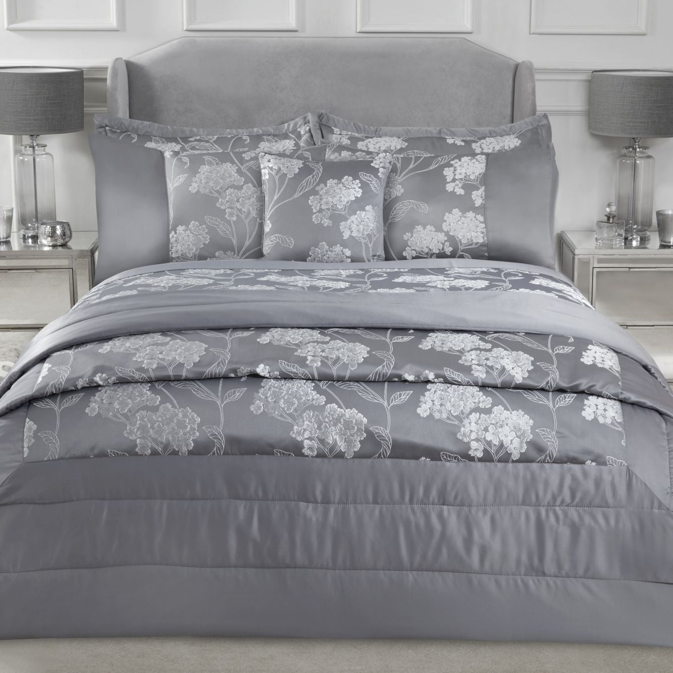 Blossom Silver Embellished Jacquard Quilted Bedspread Set (220cm x 240cm)