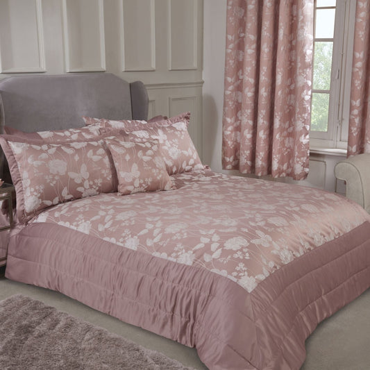 Butterfly Meadow Blush Pink Embellished Jacquard Quilted Bedspread Set