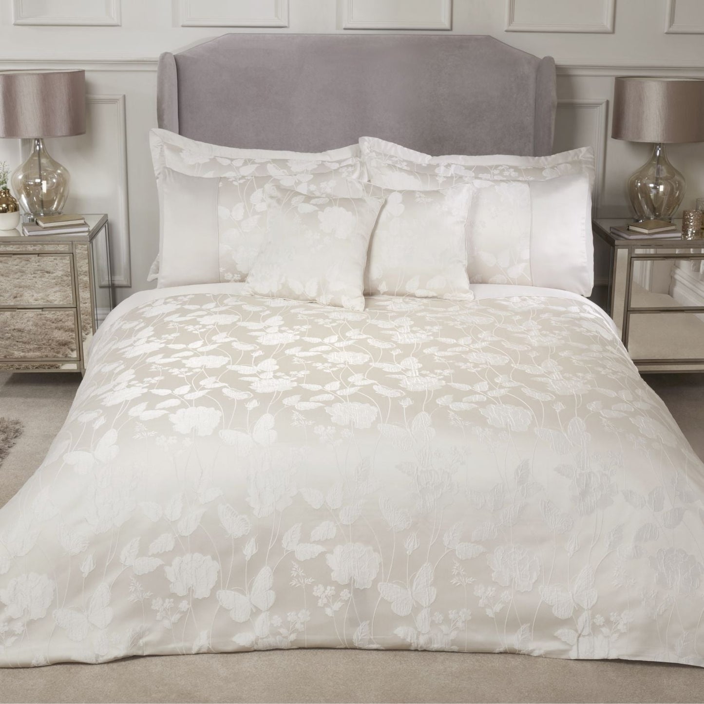 Butterfly Meadow Cream Embellished Jacquard Duvet Set