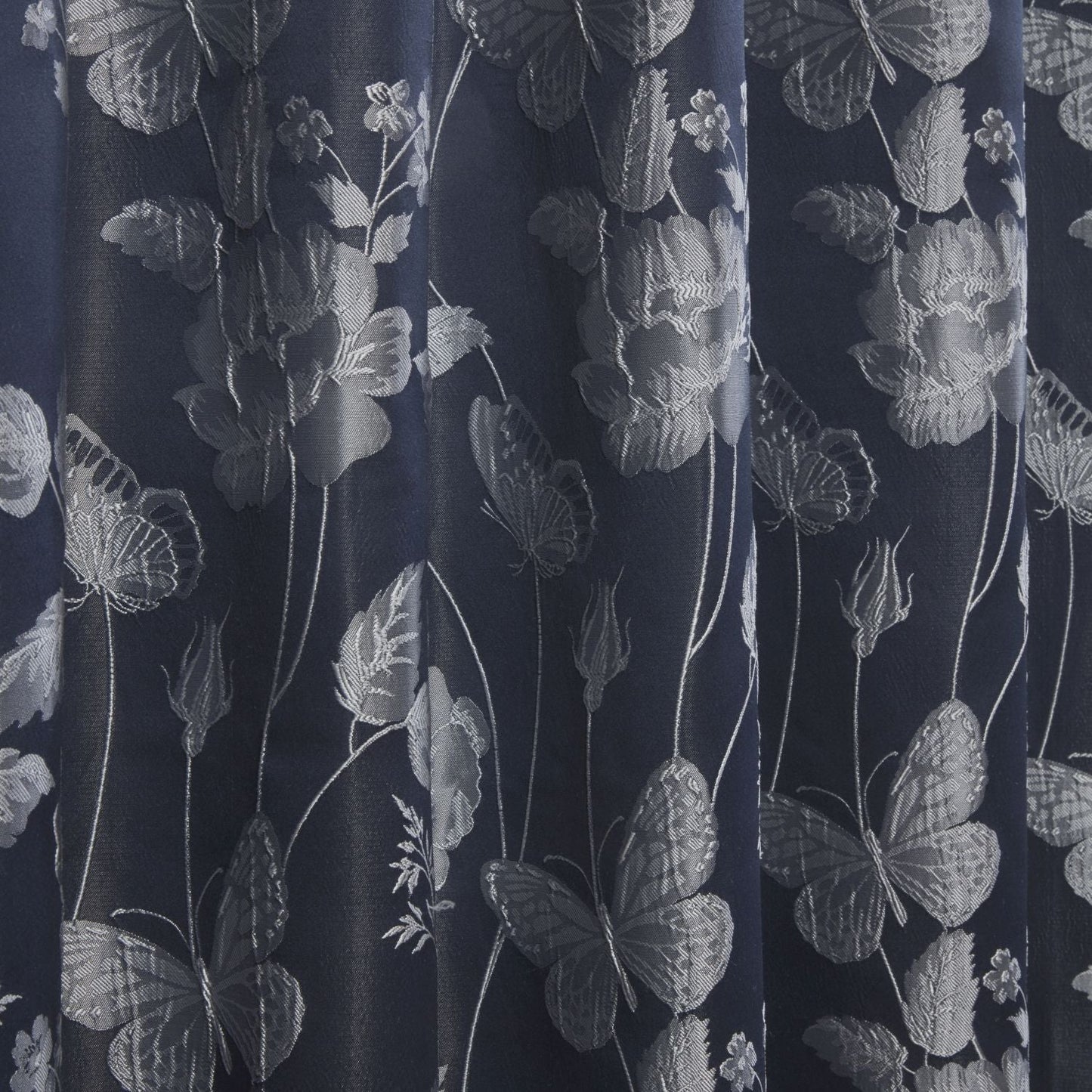 Butterfly Meadow Navy Blue Lined Eyelet Jacquard Curtains