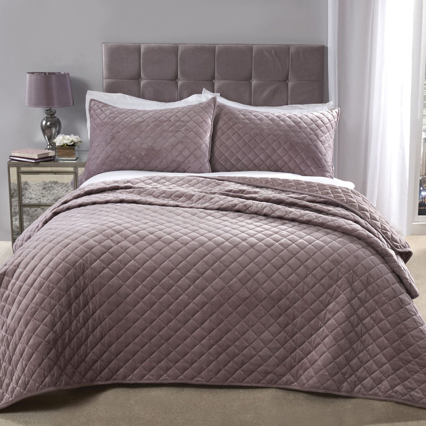 Regent Heather Quilted Soft Touch Velvet Bedspread Set