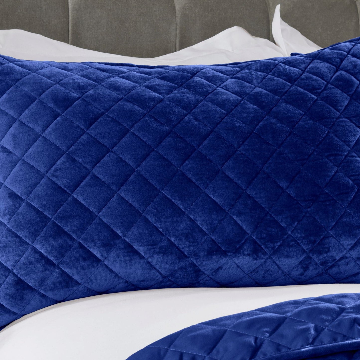 Regent Navy Quilted Soft Touch Velvet Bedspread Set