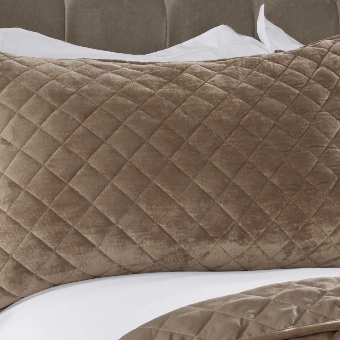Regent Taupe Quilted Soft Touch Velvet Bedspread Set