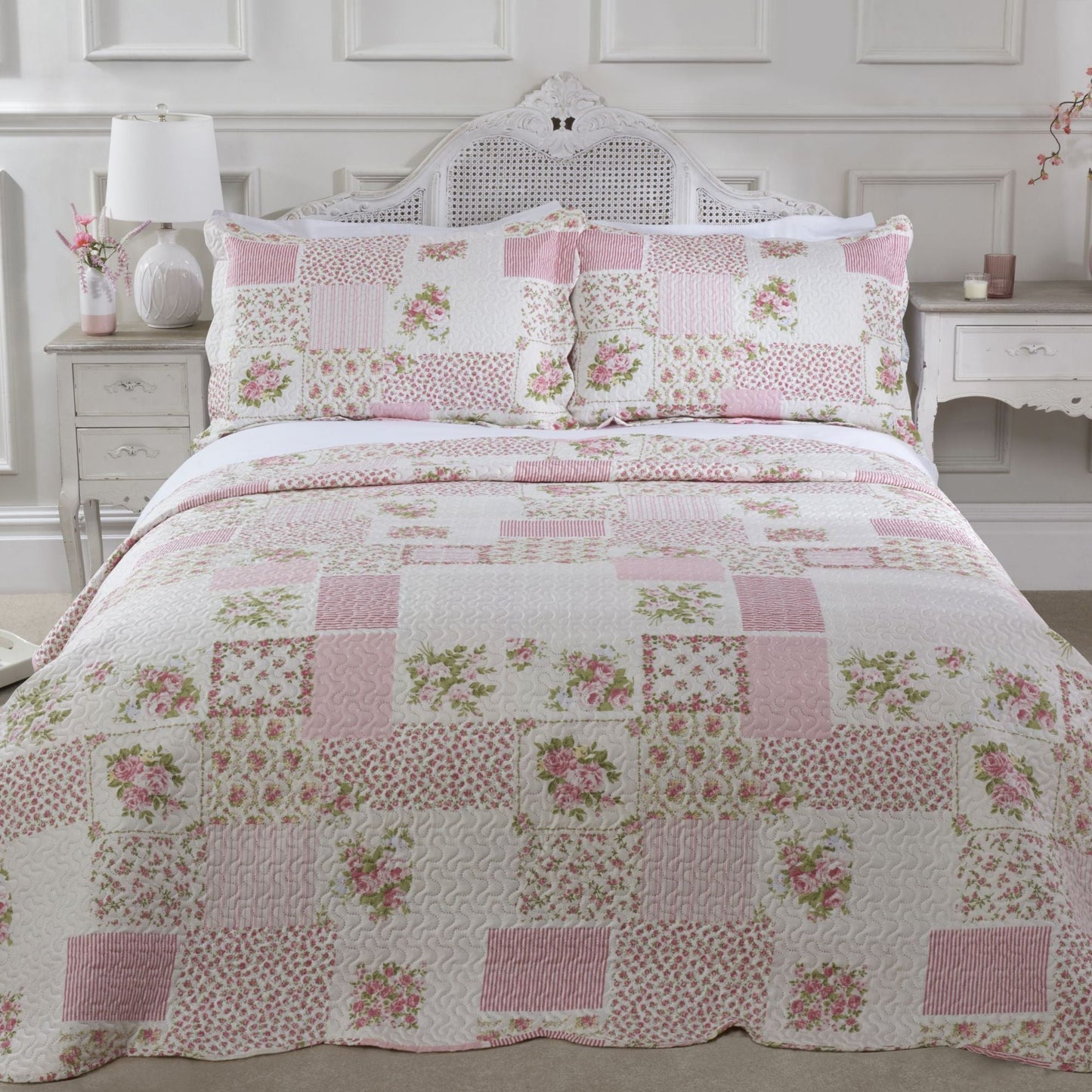 Pink Cotswold Quilted Patchwork Bedspread Set