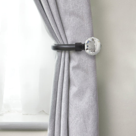 Matt Black Crystal Curtain Holdbacks (Pair)