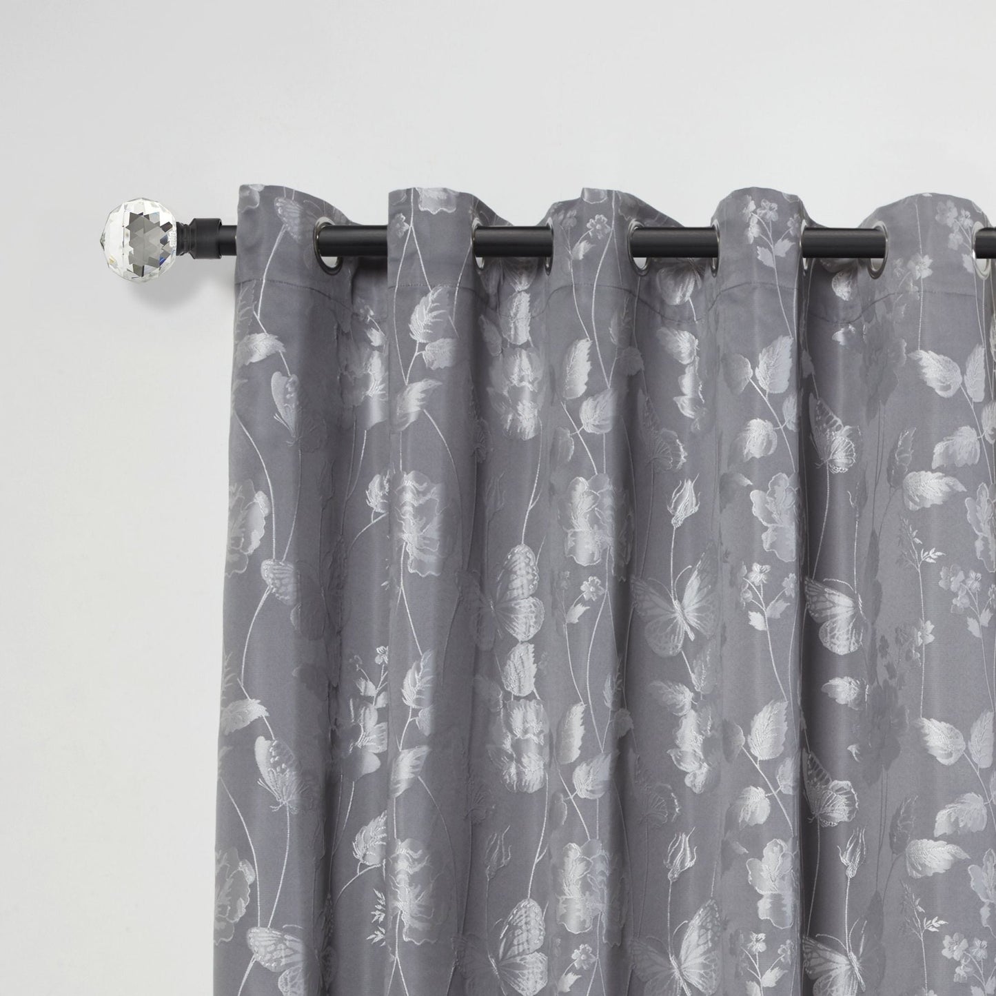 Matt Black Crystal Extendable Curtain Pole