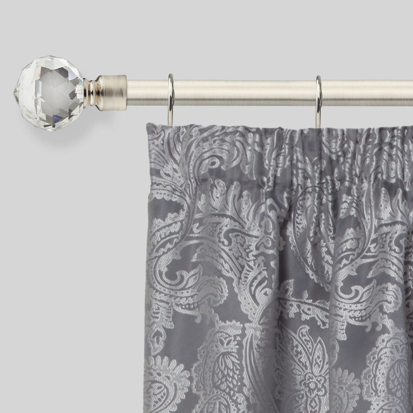 Brushed Silver Crystal Extendable Curtain Pole with Rings