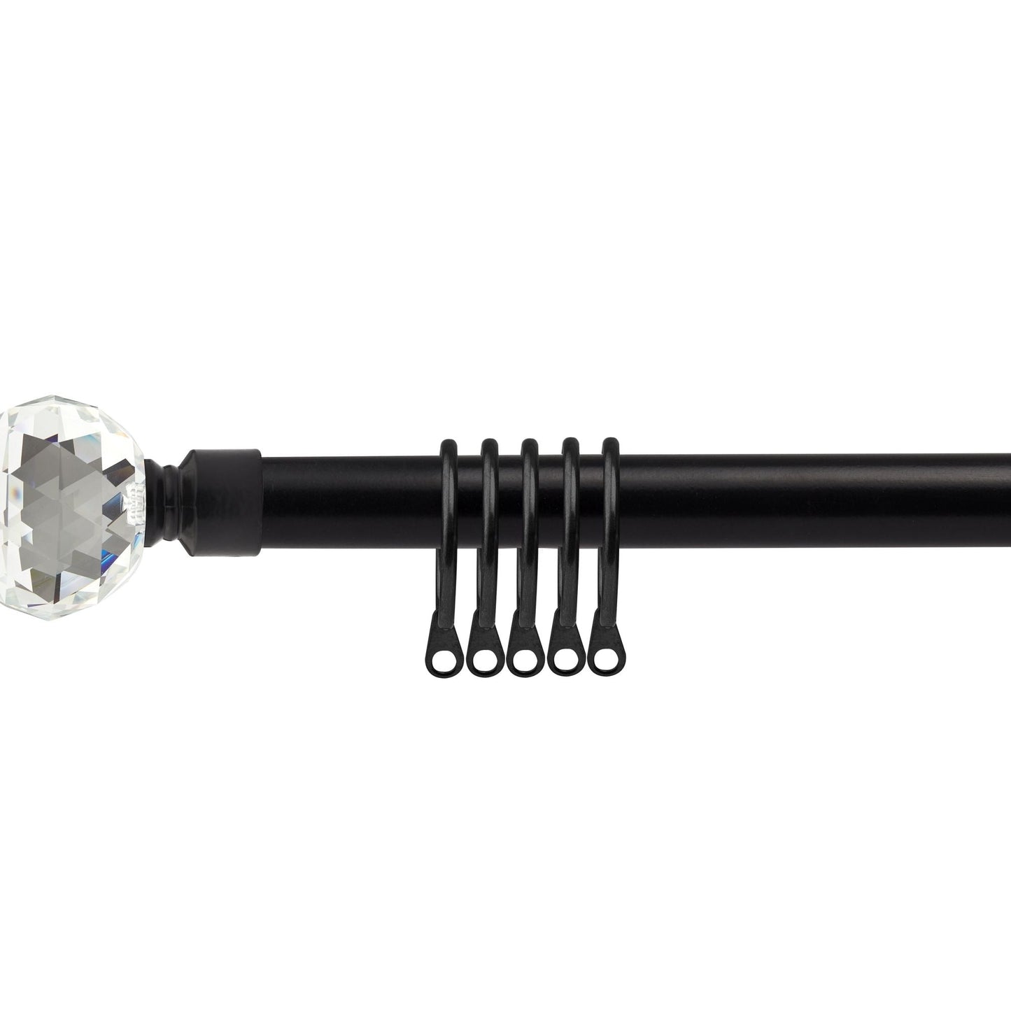 Matt Black Crystal Extendable Curtain Pole with Rings