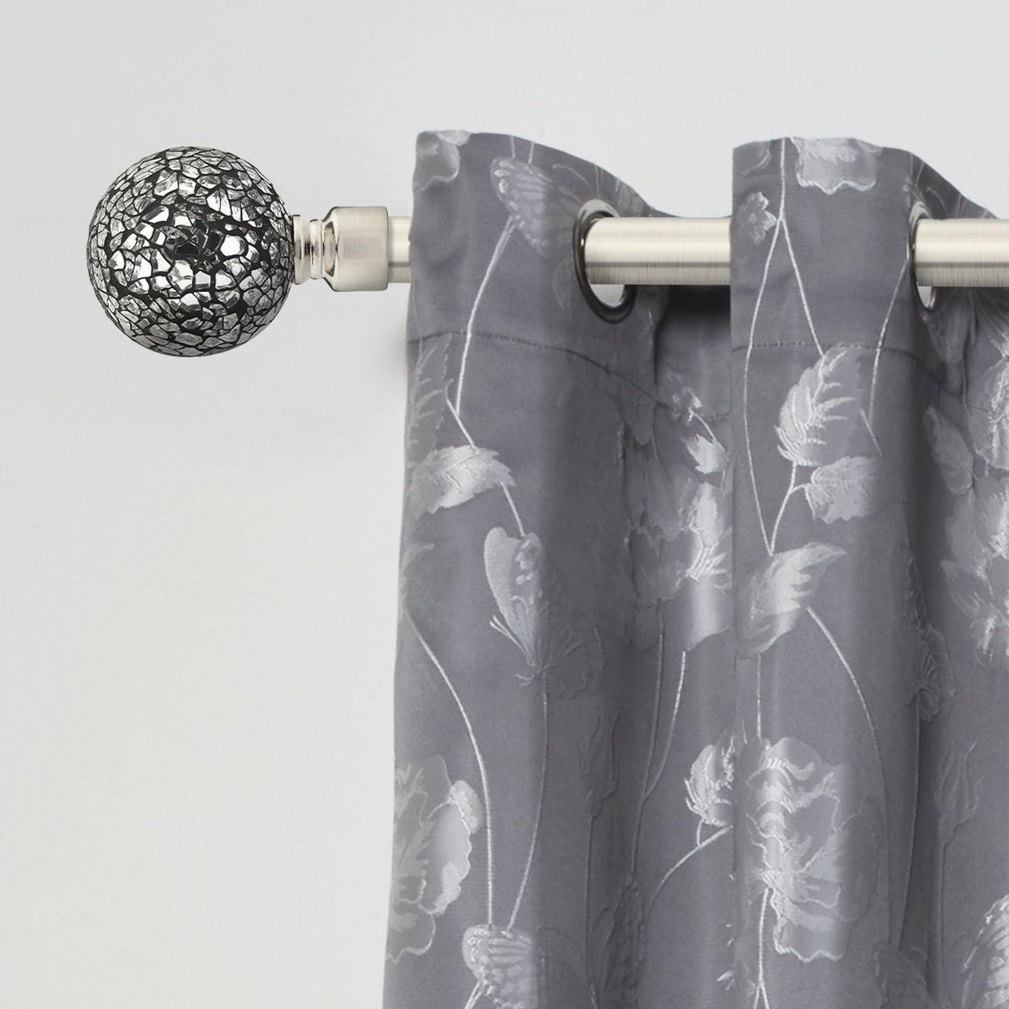 Brushed Silver Cut Glass Extendable Curtain Pole