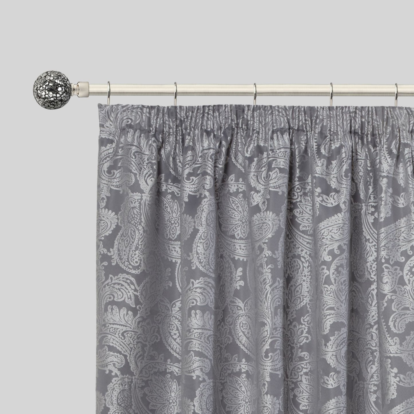 Brushed Silver Cut Glass Extendable Curtain Pole with Rings