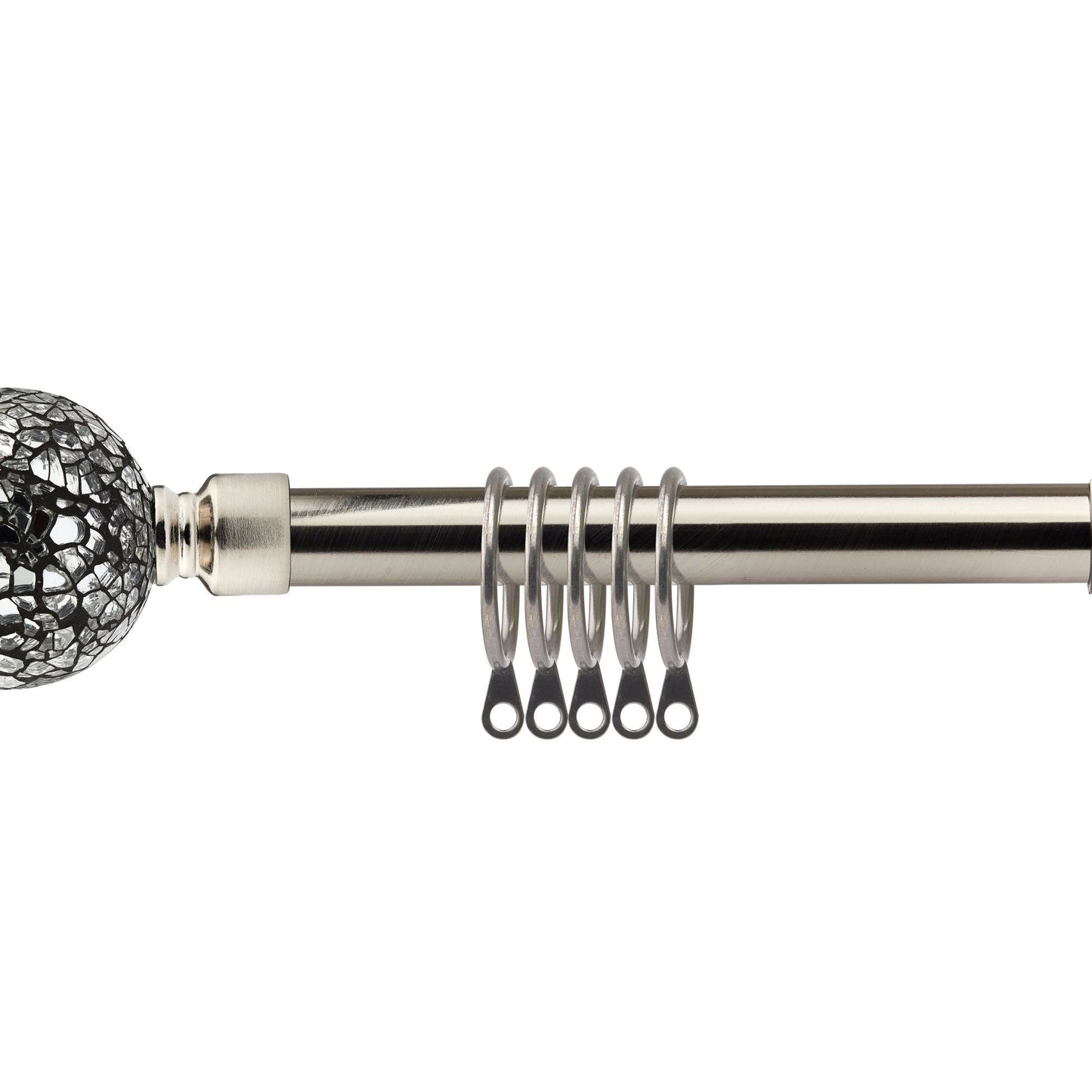 Brushed Silver Cut Glass Extendable Curtain Pole with Rings