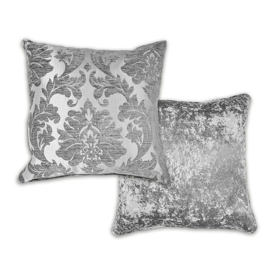 Damask Silver Jacquard Chenille Cushion (43cm x 43cm)