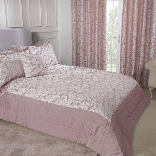 Duchess Blush Pink Embellished Jacquard Quilted Bedspread Set