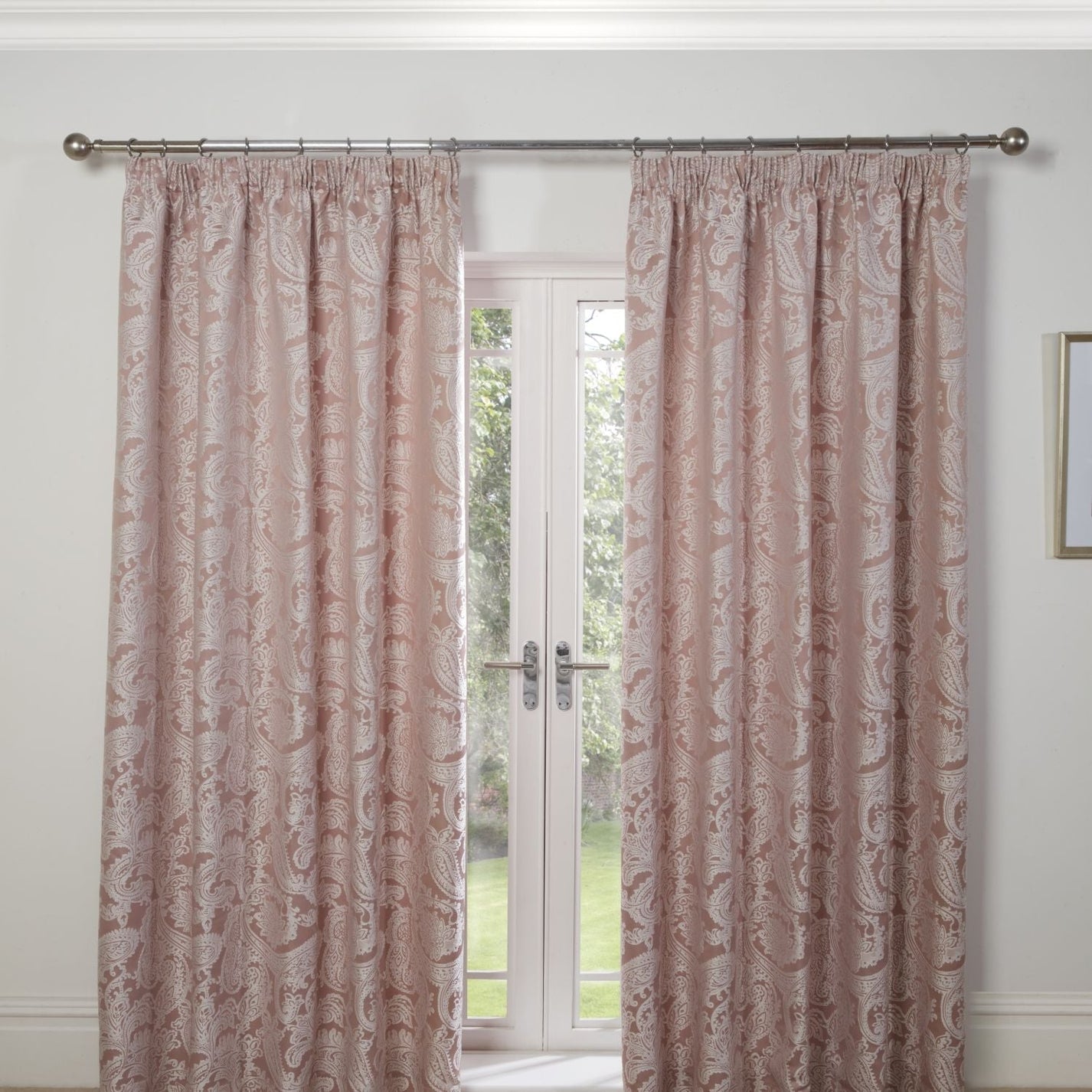 Duchess Blush Pink Lined Pencil Pleat Jacquard Velvet Curtains – Julian ...