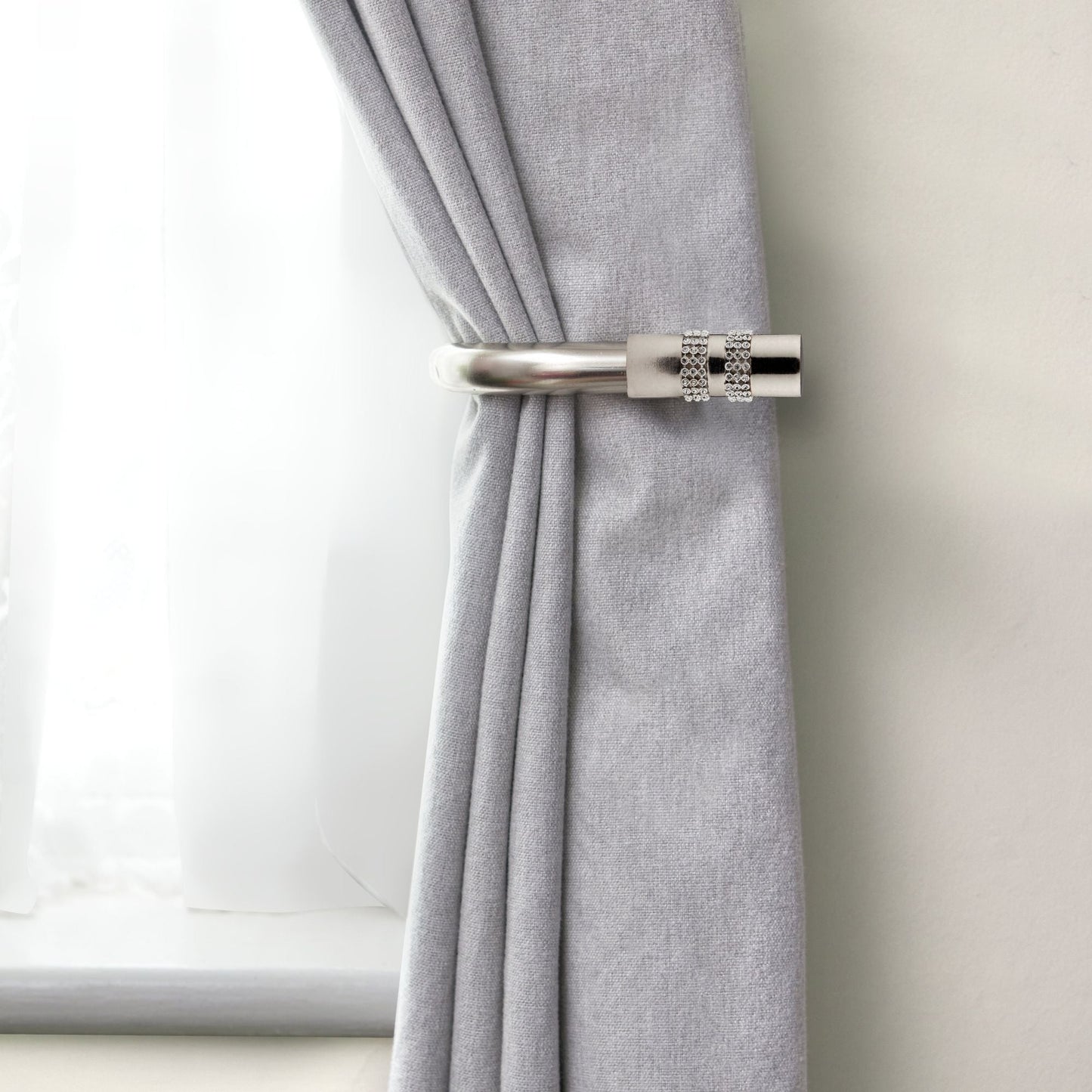 Brushed Silver Diamante Curtain Holdbacks (Pair)