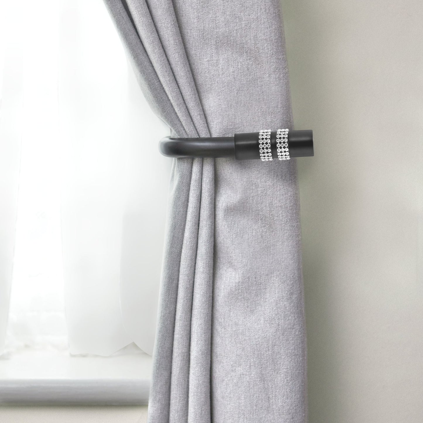 Matt Black Diamante Curtain Holdbacks (Pair)