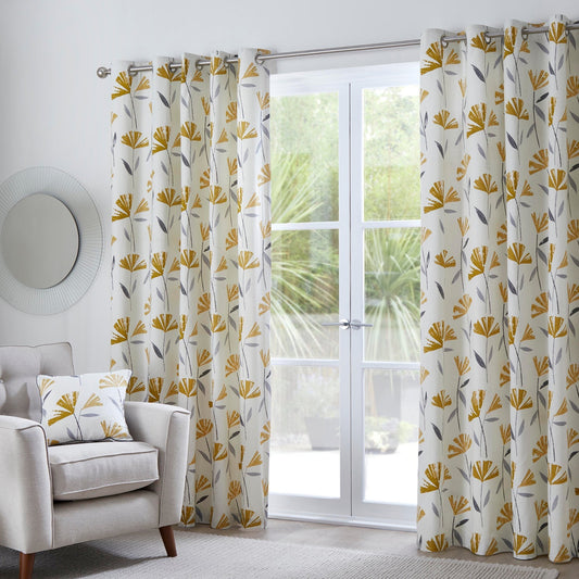 Dacey Ochre Cotton Eyelet Curtains