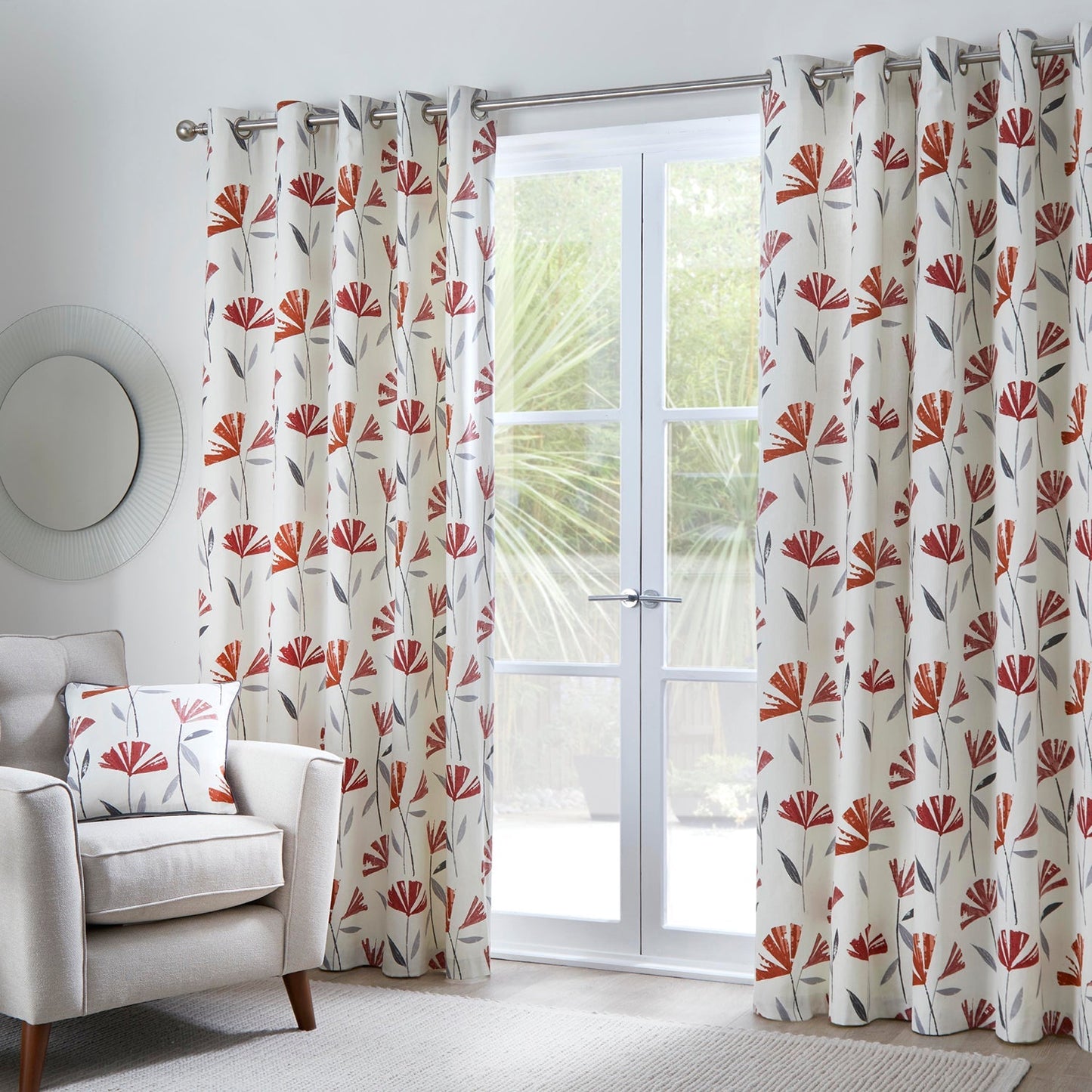 Dacey Red Cotton Eyelet Curtains