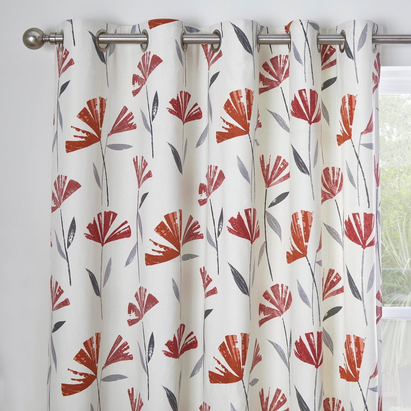 Dacey Red Cotton Eyelet Curtains