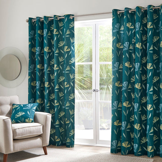 Dacey Teal Cotton Eyelet Curtains