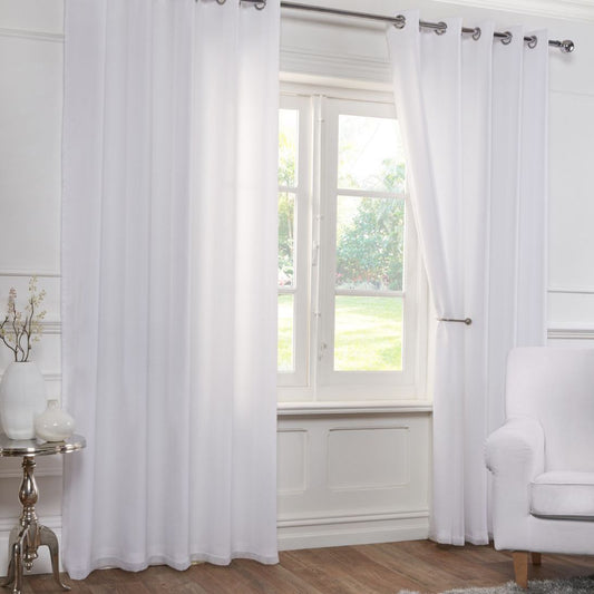 White Lined Eyelet Voile Curtain (Pair)
