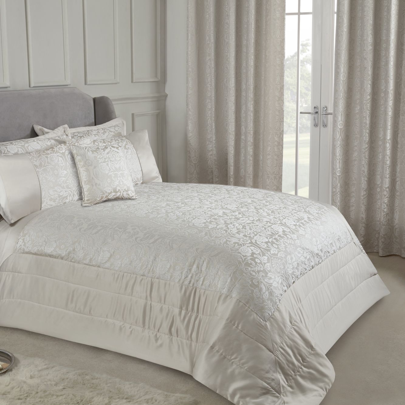 Eden Cream Embellished Jacquard Quilted Bedspread Set