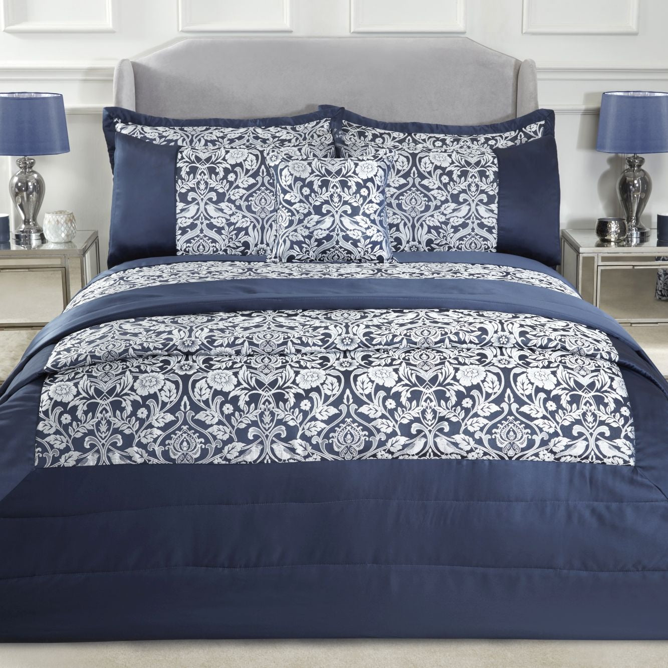 Eden Navy Embellished Jacquard Quilted Bedspread Set