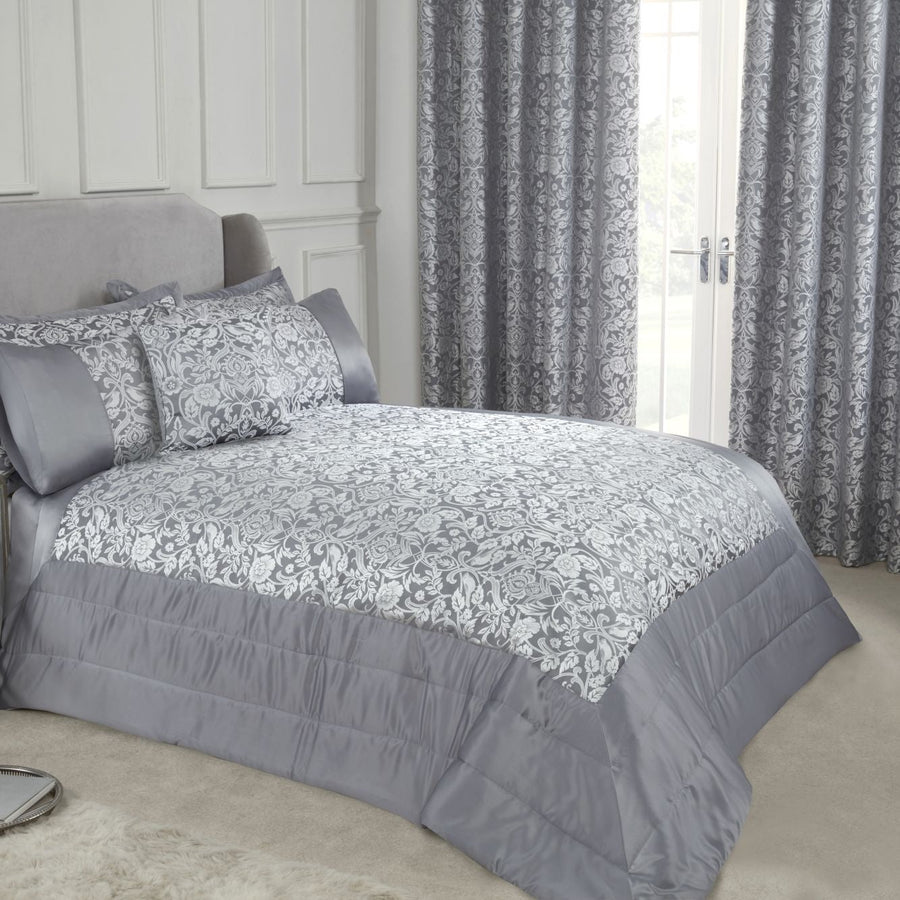 Eden Silver Embellished Jacquard Quilted Bedspread Set