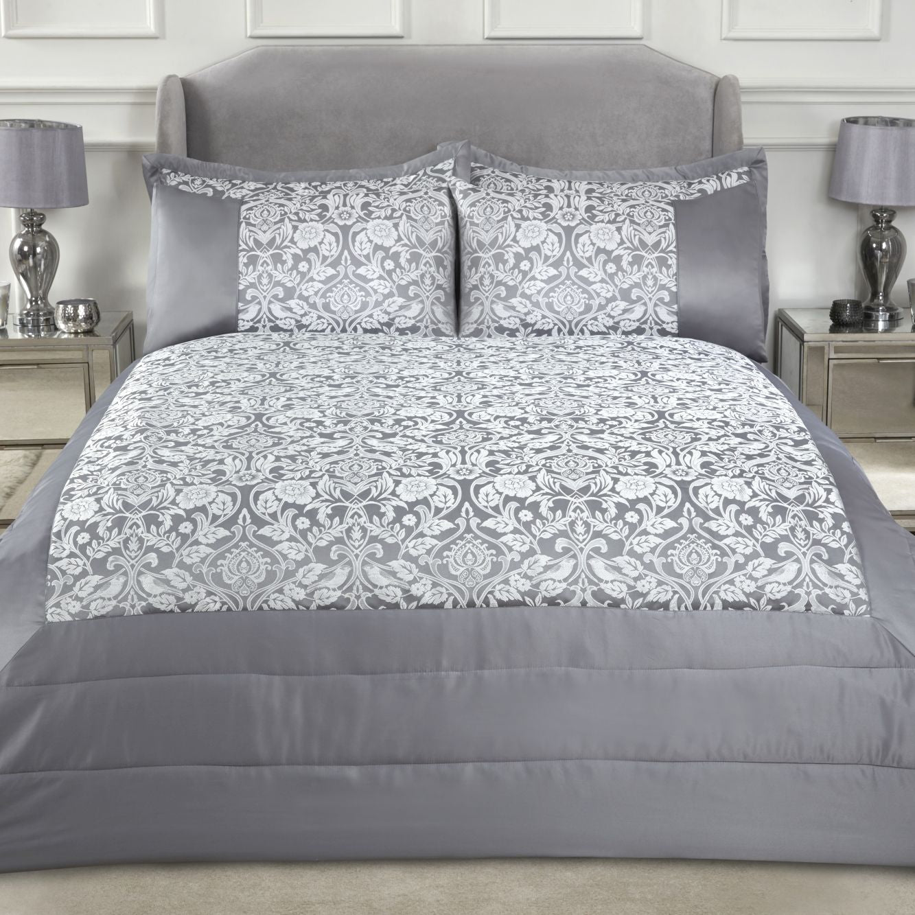 Eden Silver Embellished Jacquard Quilted Bedspread Set