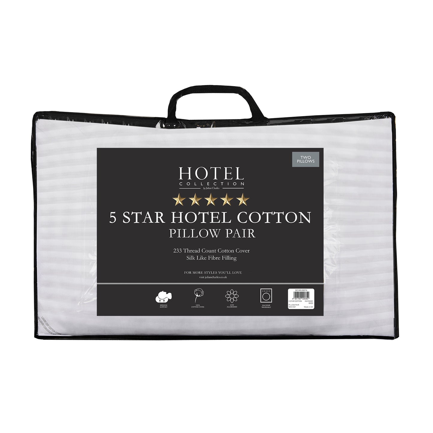 5 Star Hotel Collection Cotton Cover Pillow Pair - Medium Support