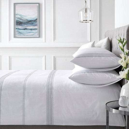 Embroidered Band White 200 Thread Count Cotton Duvet Set