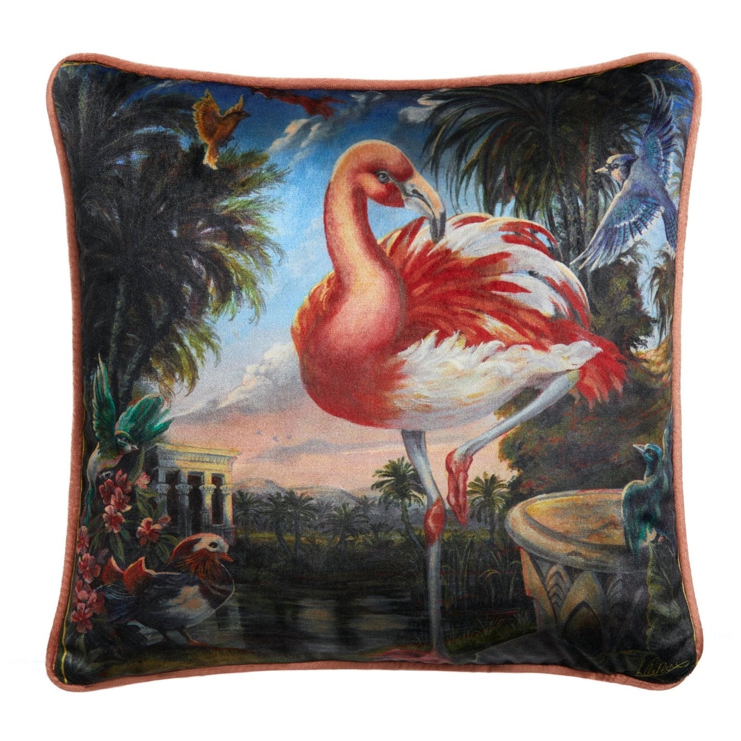 Laurence Llewelyn-Bowen Flamingo Go Velvet Cushion (43cm x 43cm)