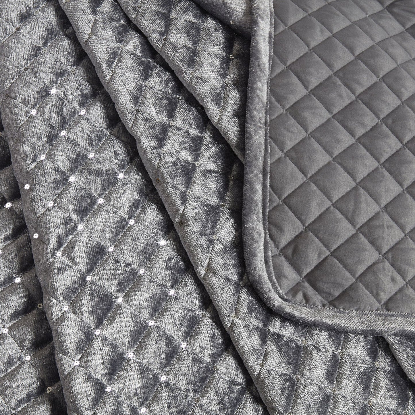 Glamour Silver Quilted Sequin Velvet Bedspread Set