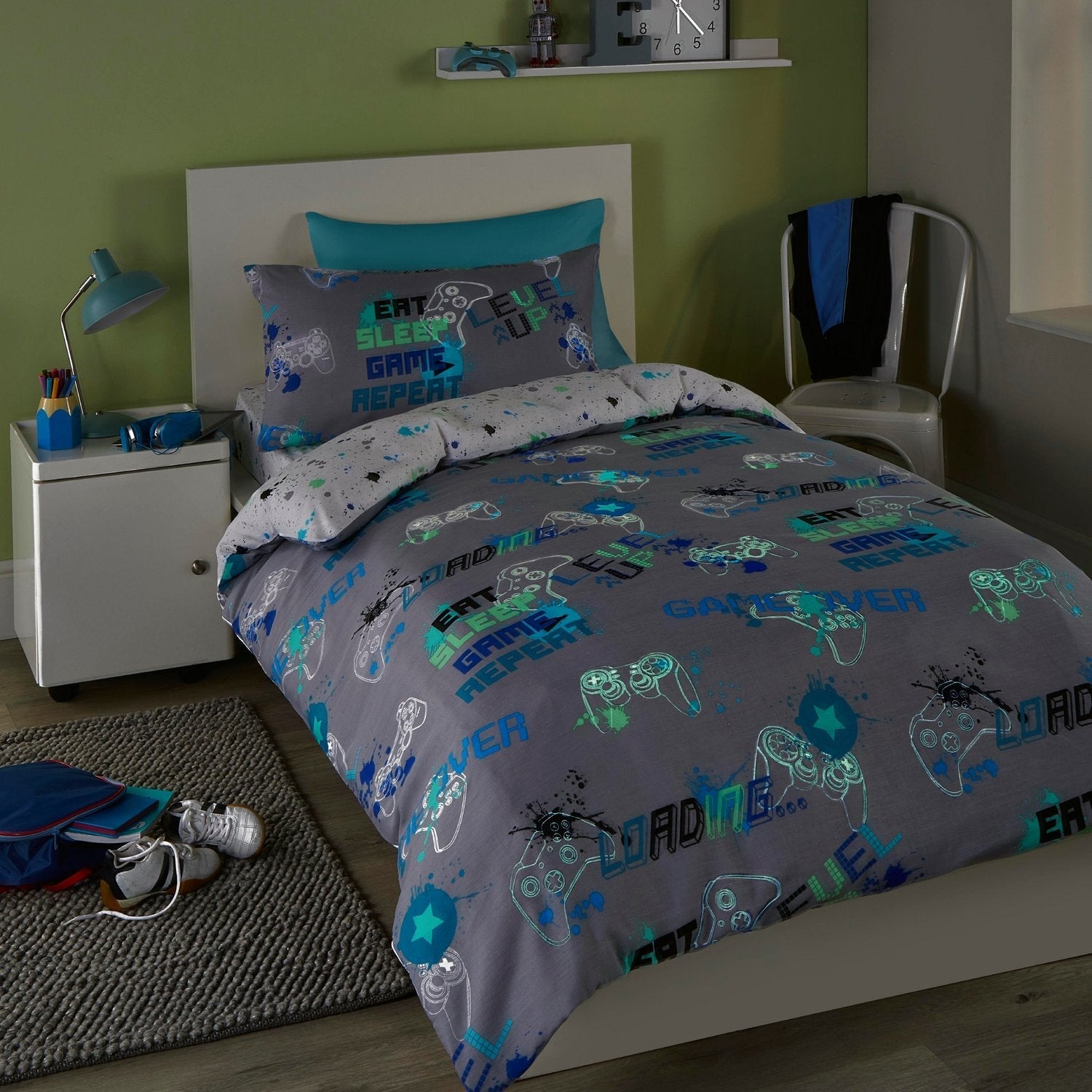 Game Grey Glow in the Dark Kids Duvet Set Julian Charles Home