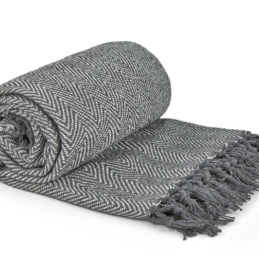Herringbone Silver Grey 100% Cotton Throw