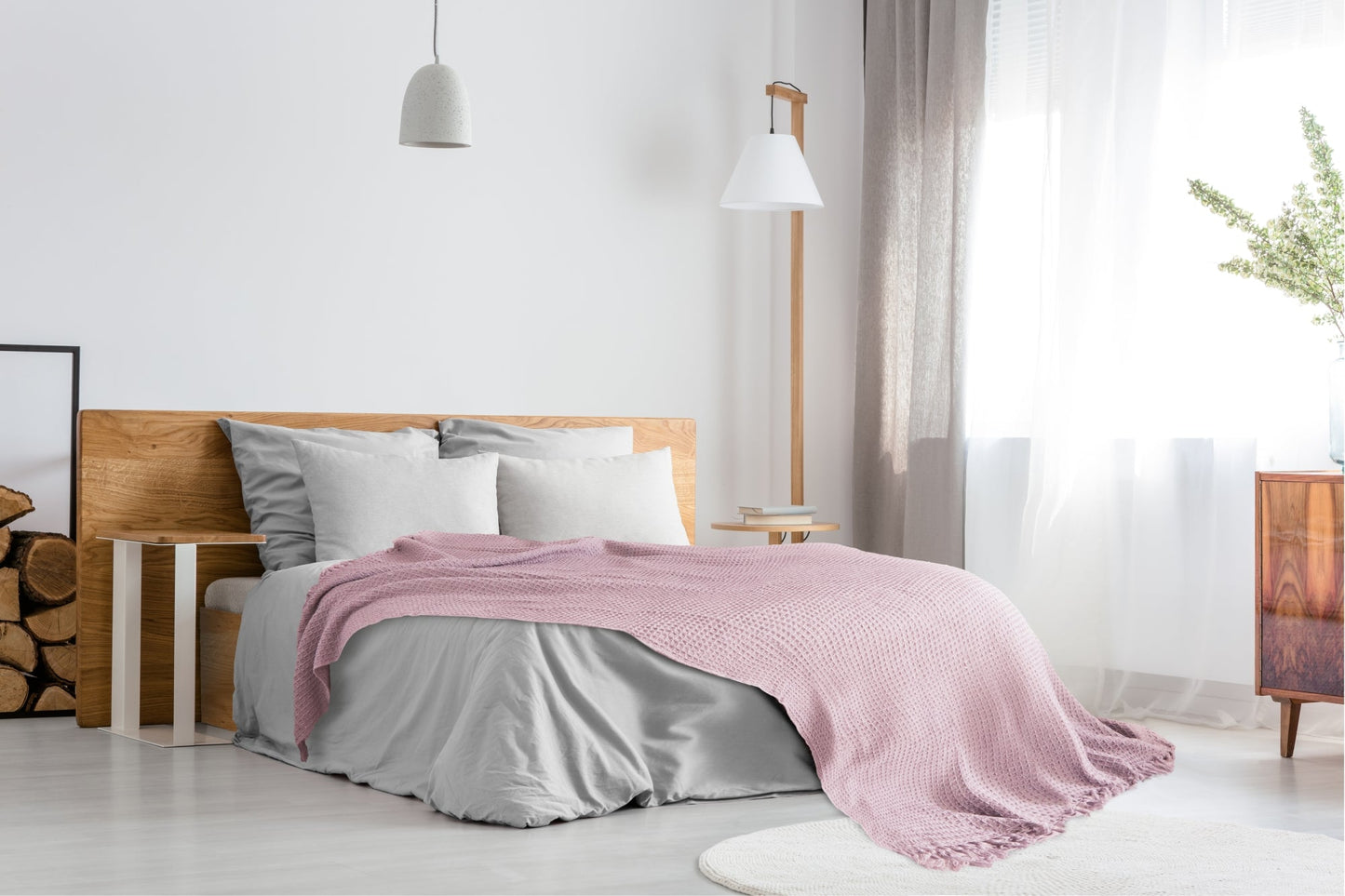Blush Pink Honeycomb Recycled Cotton Throw