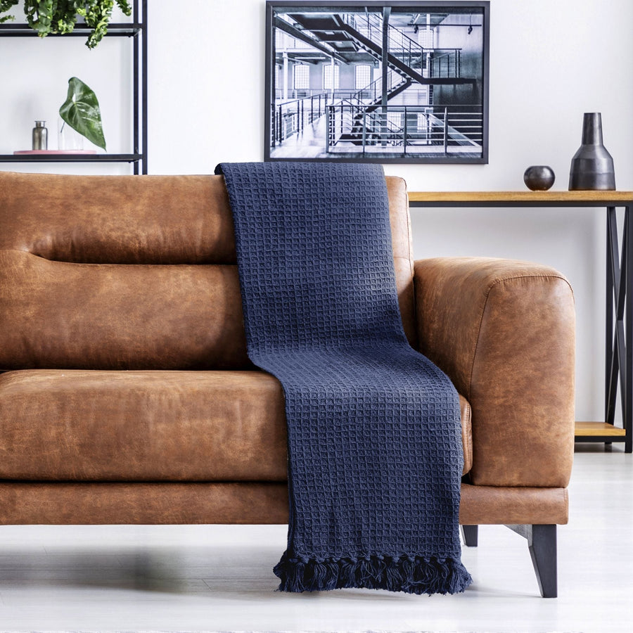 Navy Honeycomb Recycled Cotton Throw