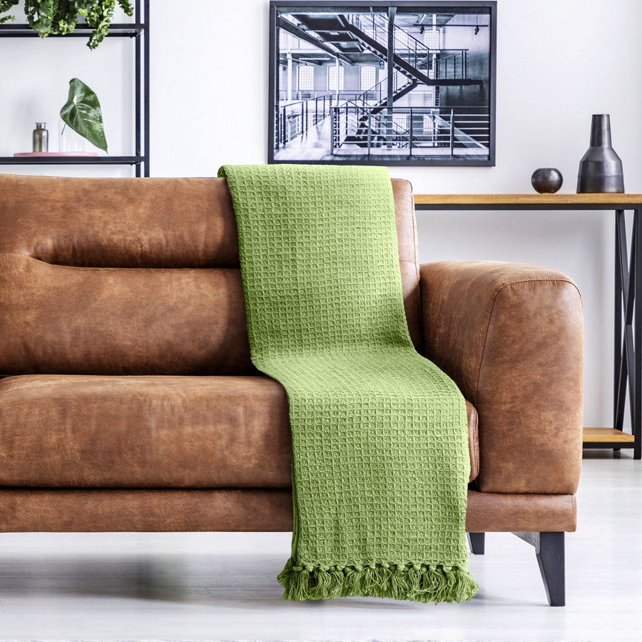Pistachio Green Honeycomb Recycled Cotton Throw