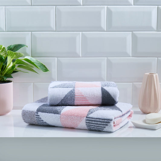 Hendra Pink/Grey Geometric 550gsm Cotton Towels
