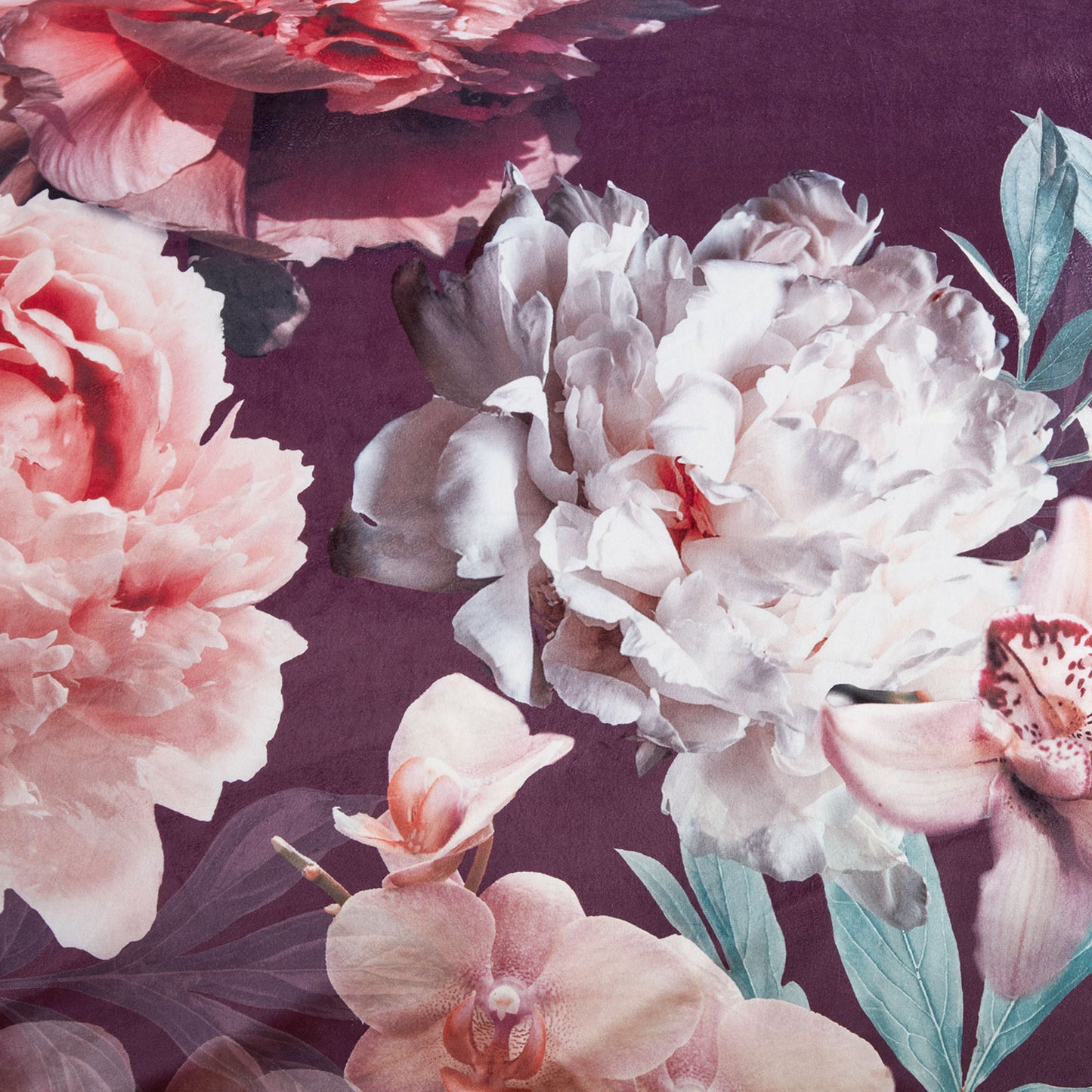 Aria Plum Floral Print Velvet Touch Duvet Set