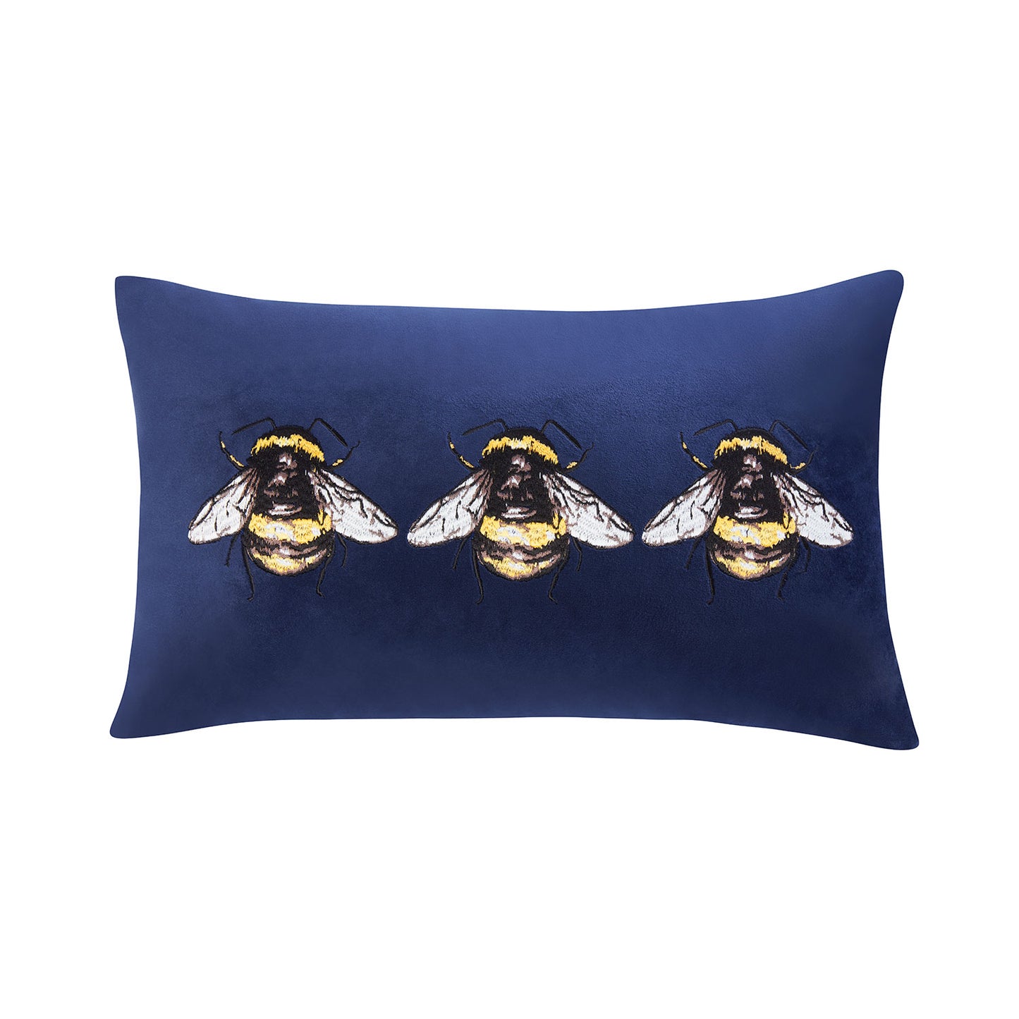 Navy Blue Bee Velvet Boudoir Cushion (30cm x 50cm)
