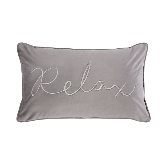 Silver Embroidered Relax Velvet Slogan Cushion (30cm x 50cm)