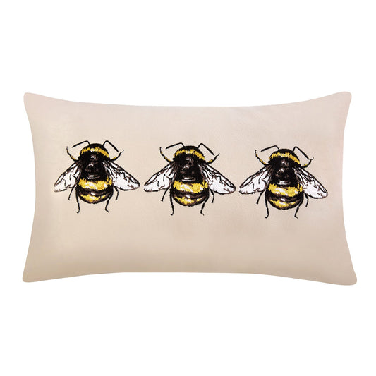 Natural Bee Velvet Boudoir Cushion (30cm x 50cm)