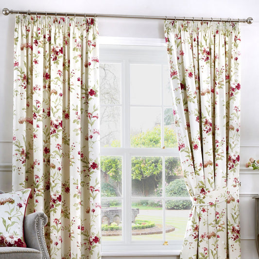 Jeannie Red Floral Pencil Pleat Curtains