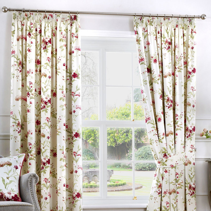 Jeannie Red Floral Pencil Pleat Curtains