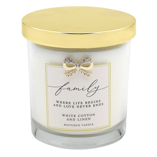 Boutique Family White Cotton And Linen Candle