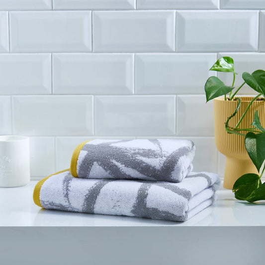 Leda Grey/Ochre Geometric 550gsm Cotton Towels