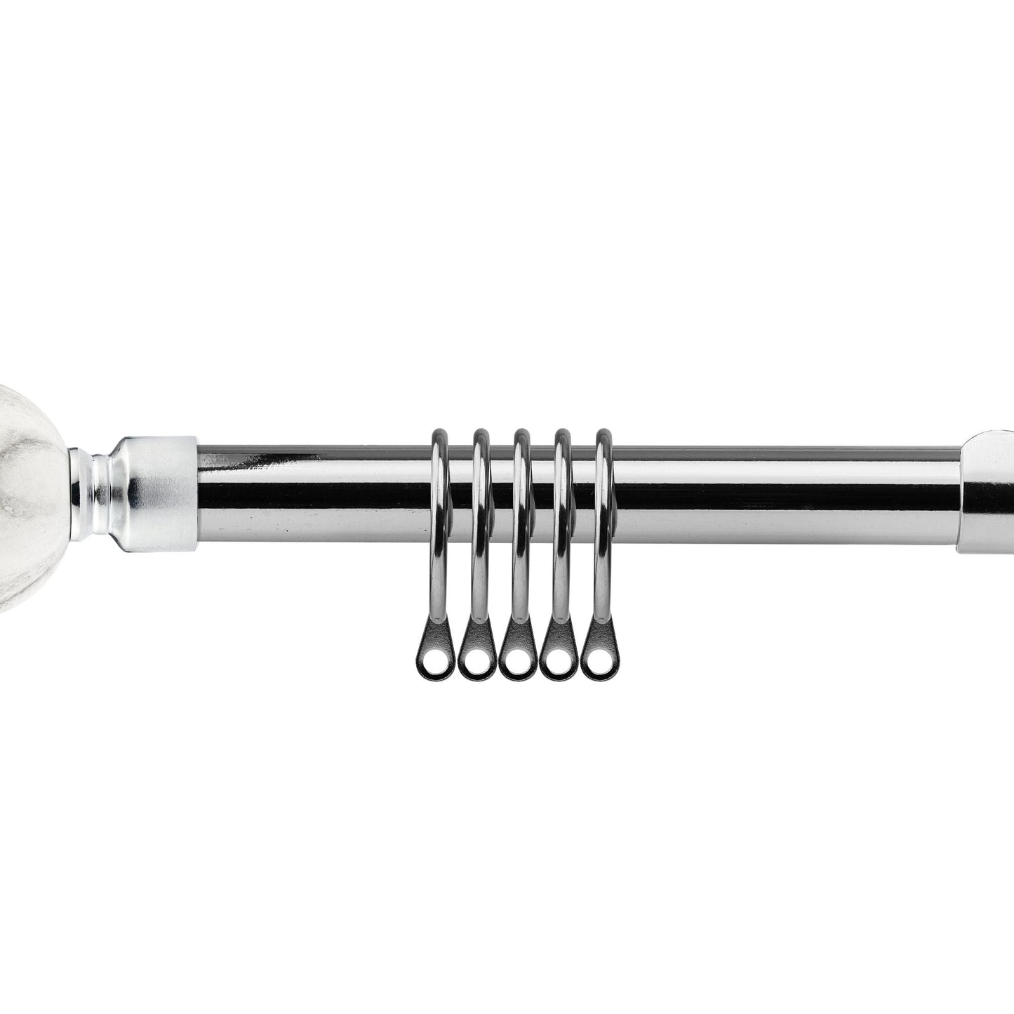 Brushed Silver Marble Extendable Curtain Pole with Rings