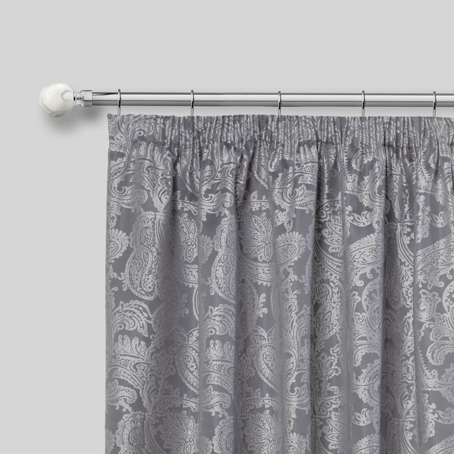 Brushed Silver Marble Extendable Curtain Pole with Rings