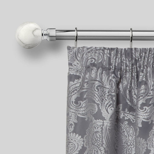Brushed Silver Marble Extendable Curtain Pole with Rings